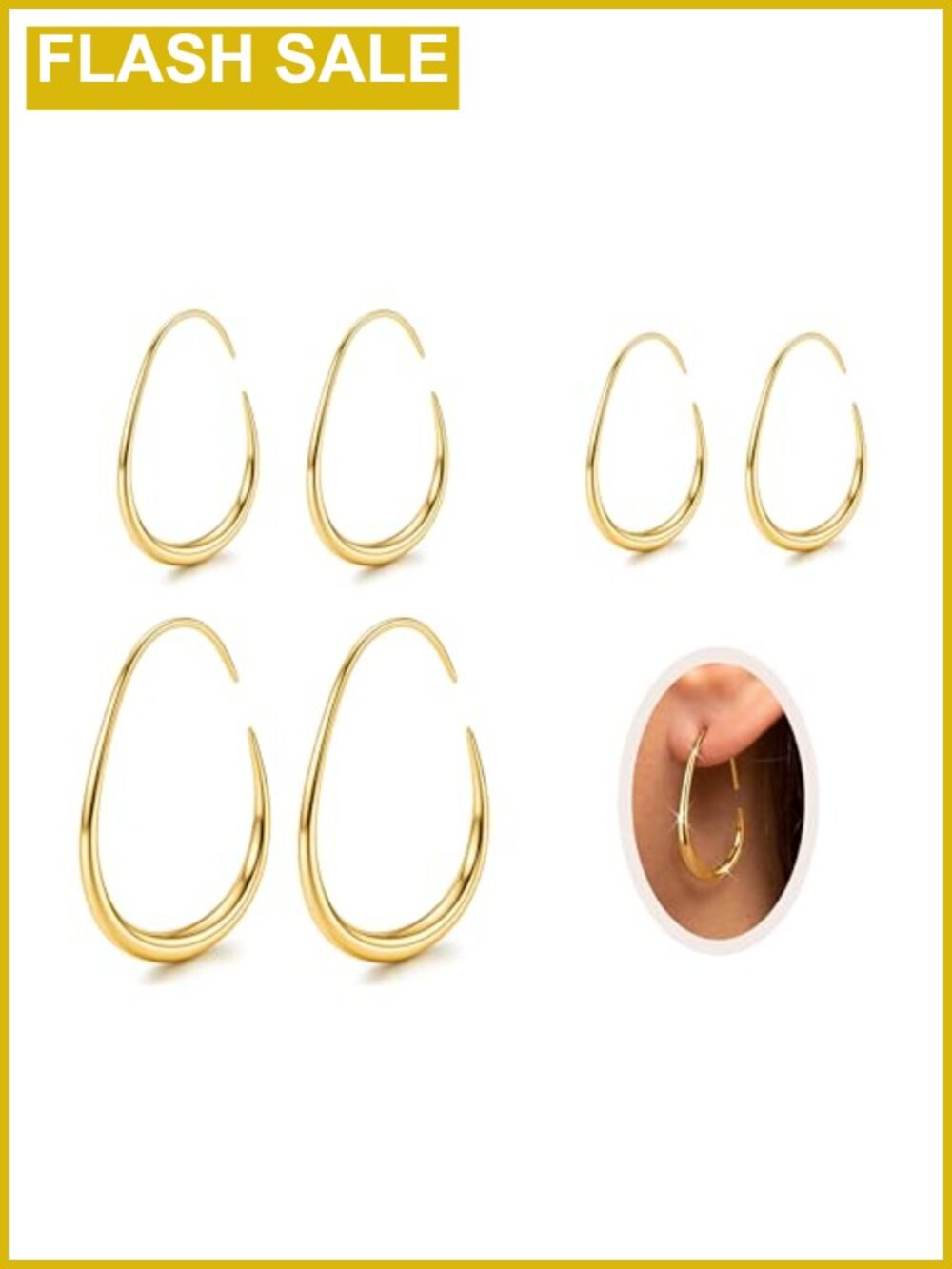 3 Pairs 14K Gold Plated Teardrop Hoop Earrings for Women Hypoallergenic